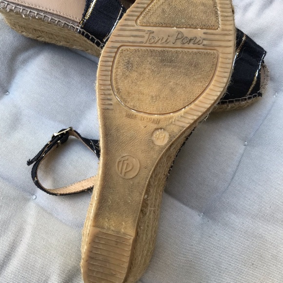 TONI PONS Striped Back Strap Cotton Canvas Open Toe Wedge Espadrilles CALPE 9.5 - Picture 6 of 13